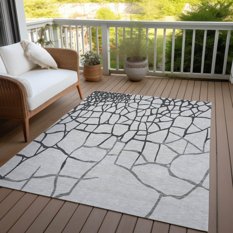 Gray Rectangular Washable Synthetic Flat Woven Rug, 3' x 5'