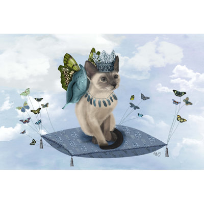 Chat sur coussin avec papillons