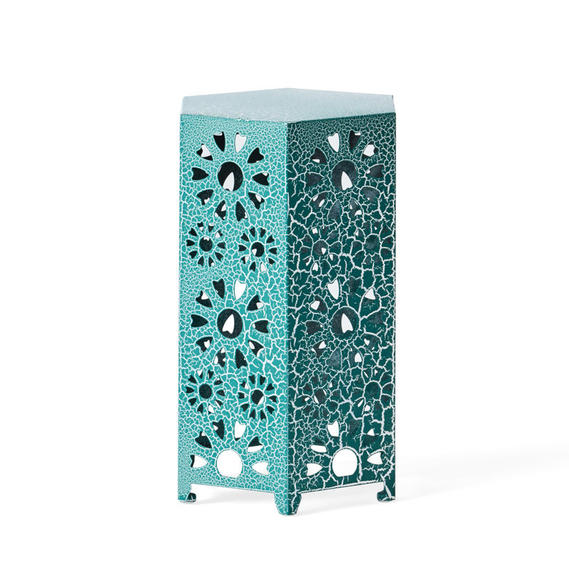 12" Iron Side Table - Crackle Teal Modern Design With Cut Out Lightweight, Ideal For Patio And Indoor Spaces No Assembly Required In Lightweight & Versatile Patio, Living Area
