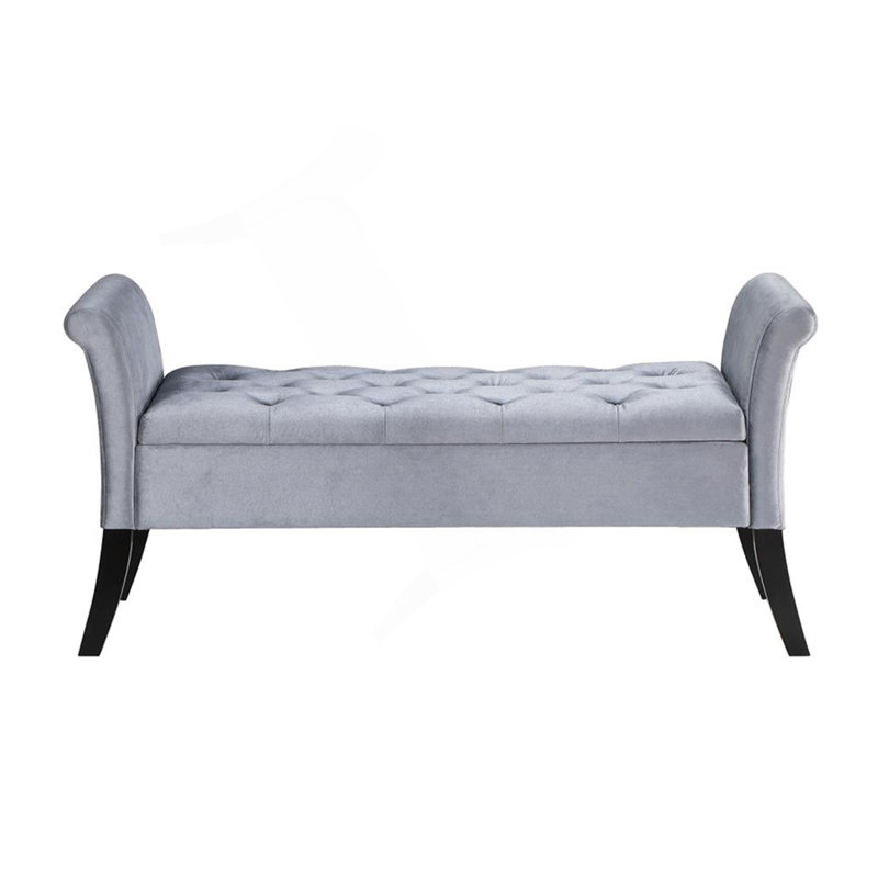 Banc de rangement rembourré en velours avec accoudoirs roulés