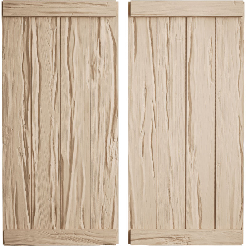 Volets rustiques en faux bois à quatre planches, H 66 po x l 22 po x P 1 po, Texture Riverwood / brun clair apprêté, 22"