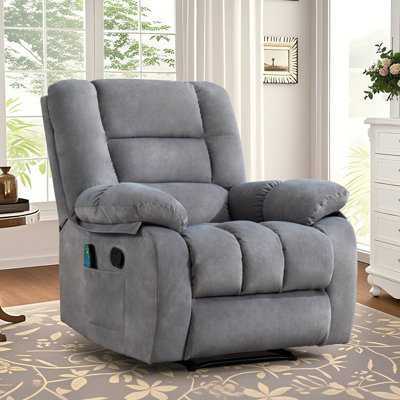 36" Wide Soft Modern Short Plush Manual Massage Heat Recliner with Metal & Plywood Frame