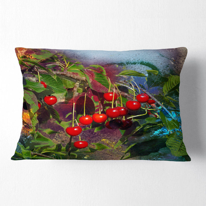 Coussin lombaire en aquarelle d’été et de cerises floral