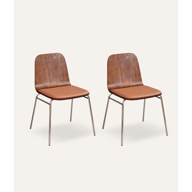 Chaise rembourrée en cuir Modern Modern, Brun / Argenté