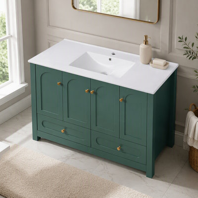 Ensemble de meuble-lavabo 48 po avec lavabo en résine, armoire de rangement abondante, 4 portes à fermeture douce et 2 tiroirs