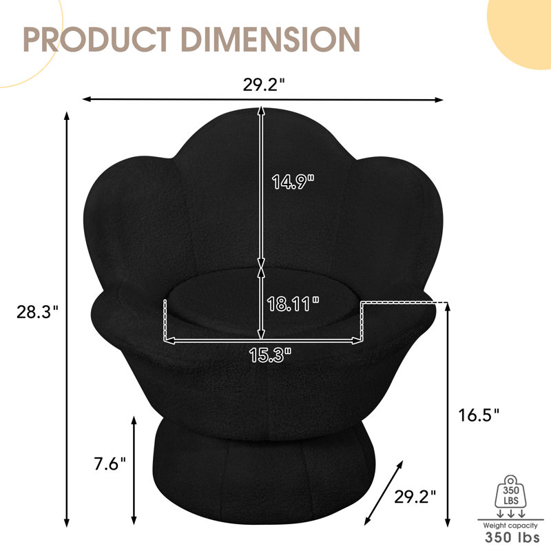 Boucle Swivel Accent Chair, 360°flower Small Barrel Chairs, Single Sofa Armchair For Living Room, Bedroom, Black