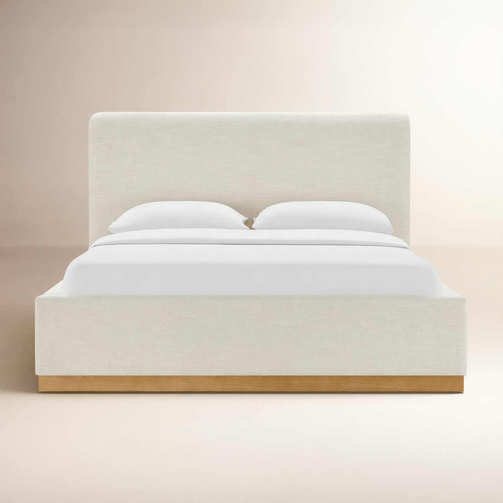 Delpha Upholstered Oak Bed, King, Effie Linen Performance Linen