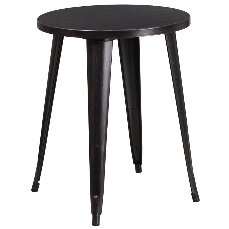 Scotia 24'' Round Metal Indoor-Outdoor Table Set with 4 Vertical Slat Back Chairs, Black/Antique Gold