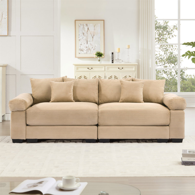 Coussin modulaire surdimensionné de 92 po avec accoudoirs extra larges en velours côtelé modulaire Cloud, Camel