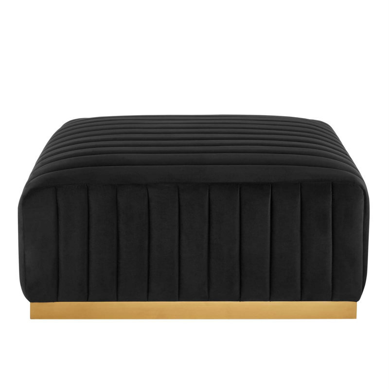 Conjure Channel Tufted Performance Velvet Ottoman, Gold, Navy Velvet