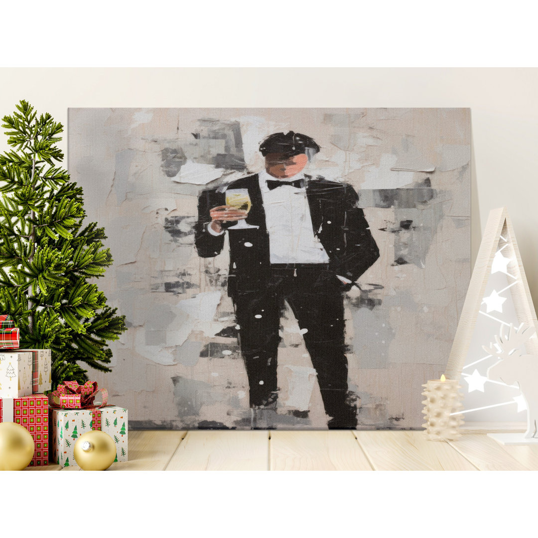 Gentleman with Champagne Canvas Wall Art, Gallery Wrapped Matte Print, Ready to Hang, Modern Decor, Man in Suit Canvas Art