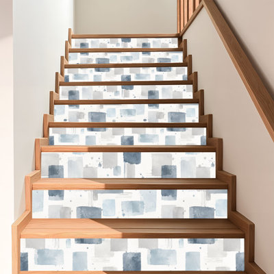 Peel and Stick Wallpaper Contact Paper Fashionable Chic French Blue Grey Beige White Abstract Geometric Self Adhesive and Removable 17.7in x 118in(45x300cm)