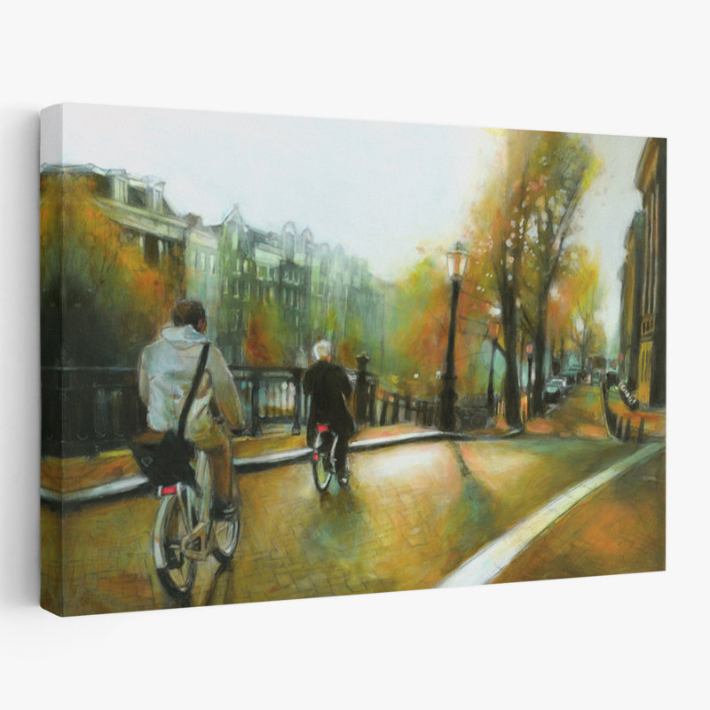«Bikes In Amsterdam - Cityscapes, peinture, impressionisme, cyclisme, art, H 36 po x l 24 po