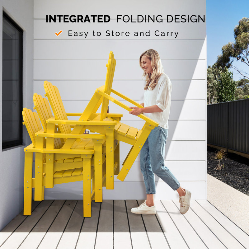 HDPE Patio Stackable Folding Adirondack Chair, Yellow