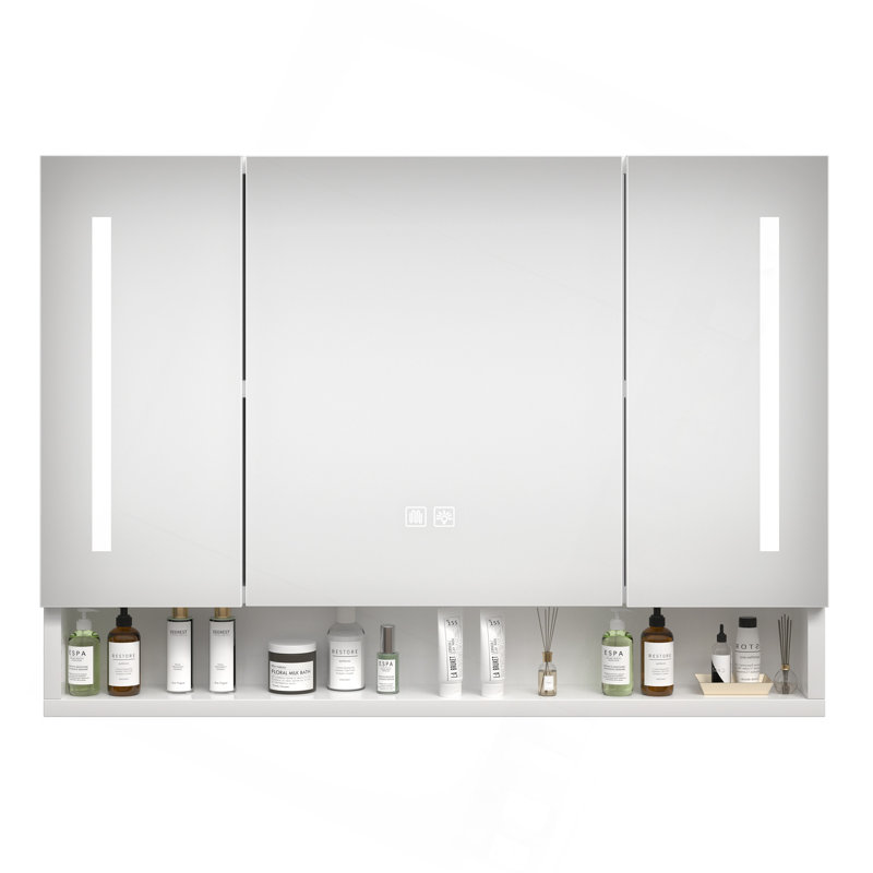 Modern 39x28 inches Aluminium Bathroom Cabinets, Medicine Cabinets with Mirrors and LED Lights, Bathroom Storage Cabinet with Multilevel Storage Compartments