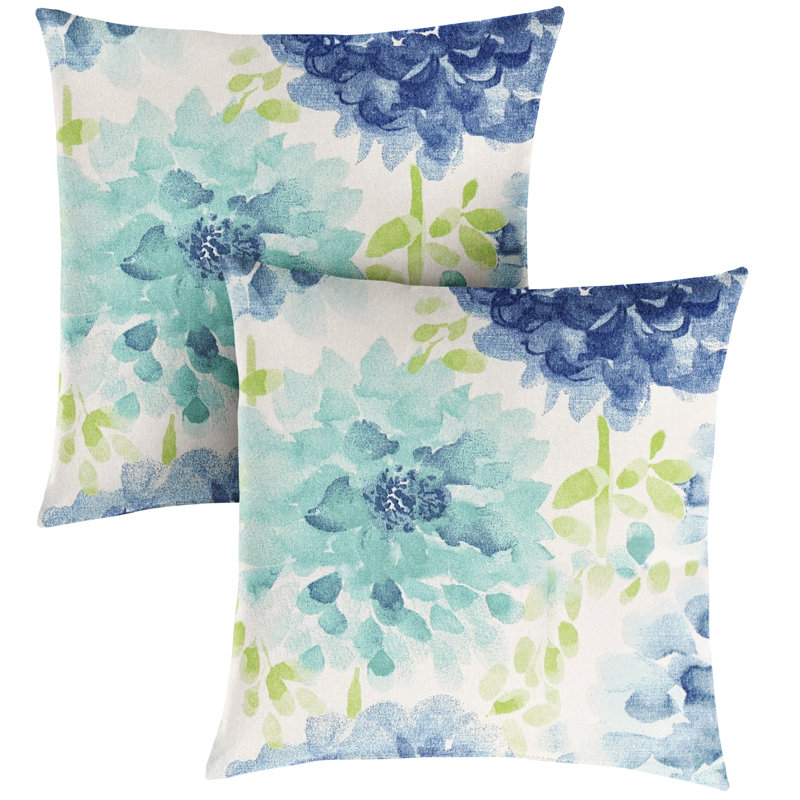 Gardenia Seaglass Floral Indoor/Outdoor Reversible Throw Pillow, 18" x 18" 