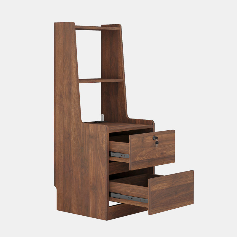 Modern Night Stand with Bookshelf, Wood