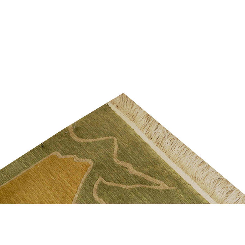 Hand-Knotted High-Quality Orange and Green Area Rug