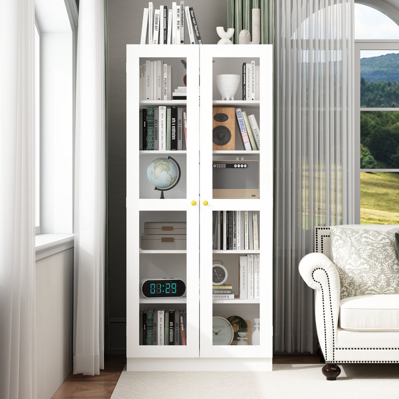 71'' H X 31.5'' W 6-Layer Bookcase With Glass Doors-Modern Elegance Meets Functionality