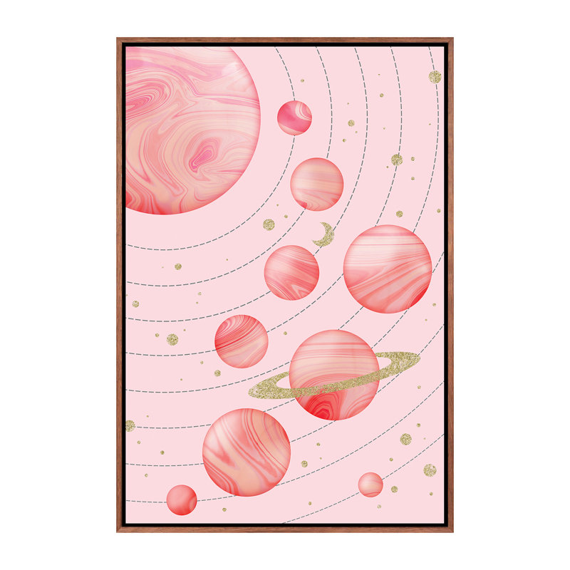 Système solaire, art encadré, Toile avec cadre en bois classique, H 26 po x l 18 po x P 1,5 po