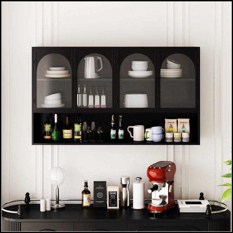 Armoire murale en verre blanche à quatre portes avec rangement organisé de 47,25 pouces pour une gestion moderne et efficace de la maison