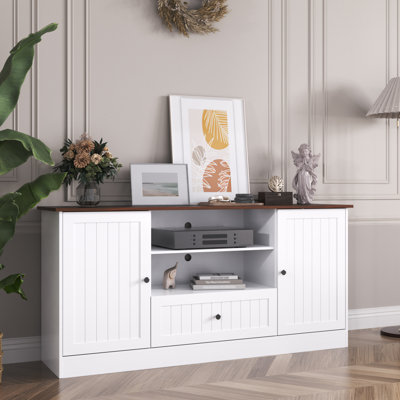 63 In Farmhouse TV Stand For Tvs Up To 70 Inch, Modern Entertainment Center With Storage Drawer And Open Shelves, Shaker Door TV Console Media Cabinet by Winston Porter