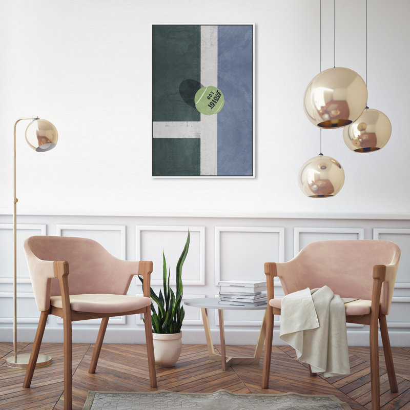 Zone de court de tennis - peinture sur toile, H 30 po x l 20 po, Toile blanche encadrée