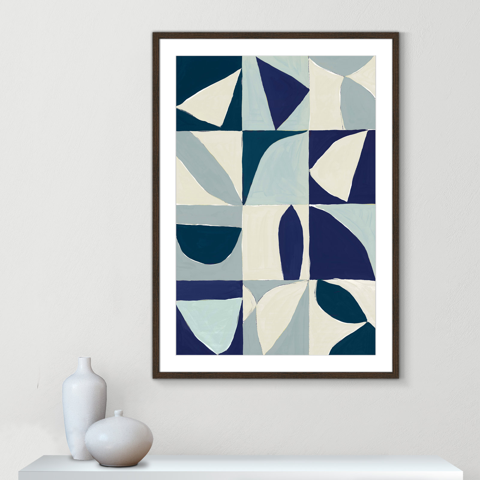 Hestia "Yellow Mayan I Blue Version" Print, 41.5" H x 29.5" W x 0.75" D, Walnut