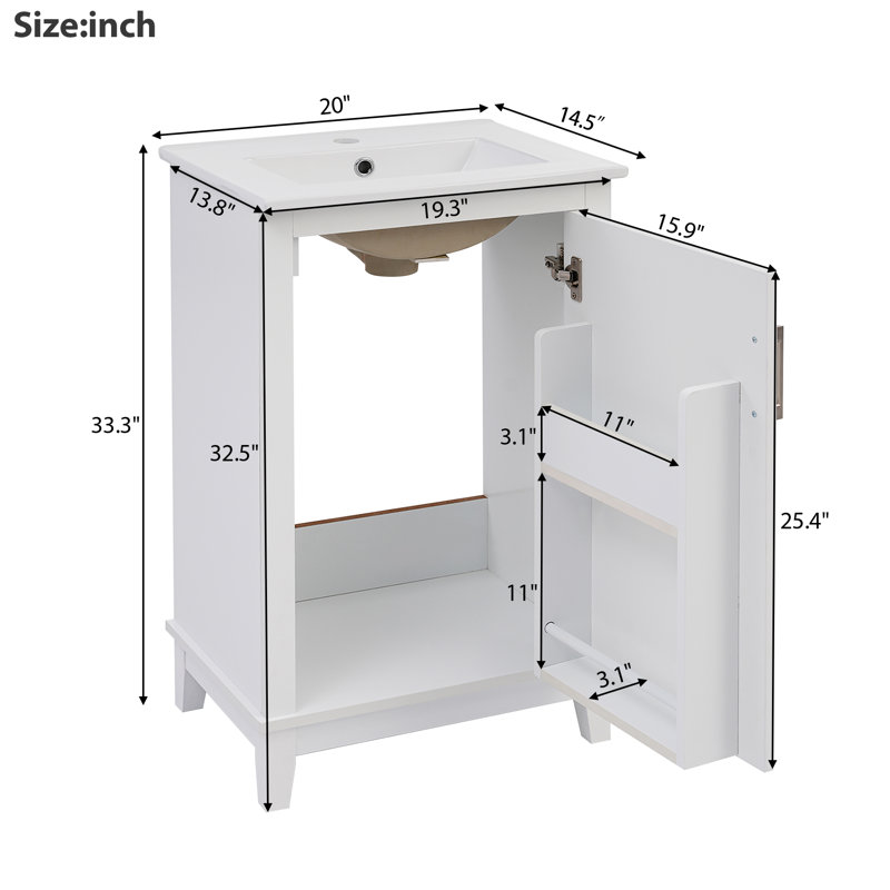 Meuble-lavabo contemporain compact avec lavabo en céramique