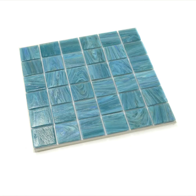 Celestial Glass Grid Mosaic Wall & Floor Tile, Yale Blue