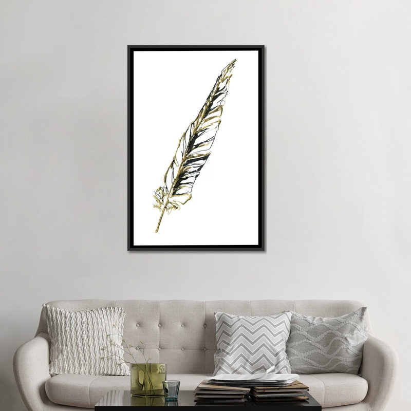 « gilded swan plumes ii », impression sur toile, H 26 po x l 18 po x P 1,5 po, Toile avec cadre flottant noir, Pas de tapis