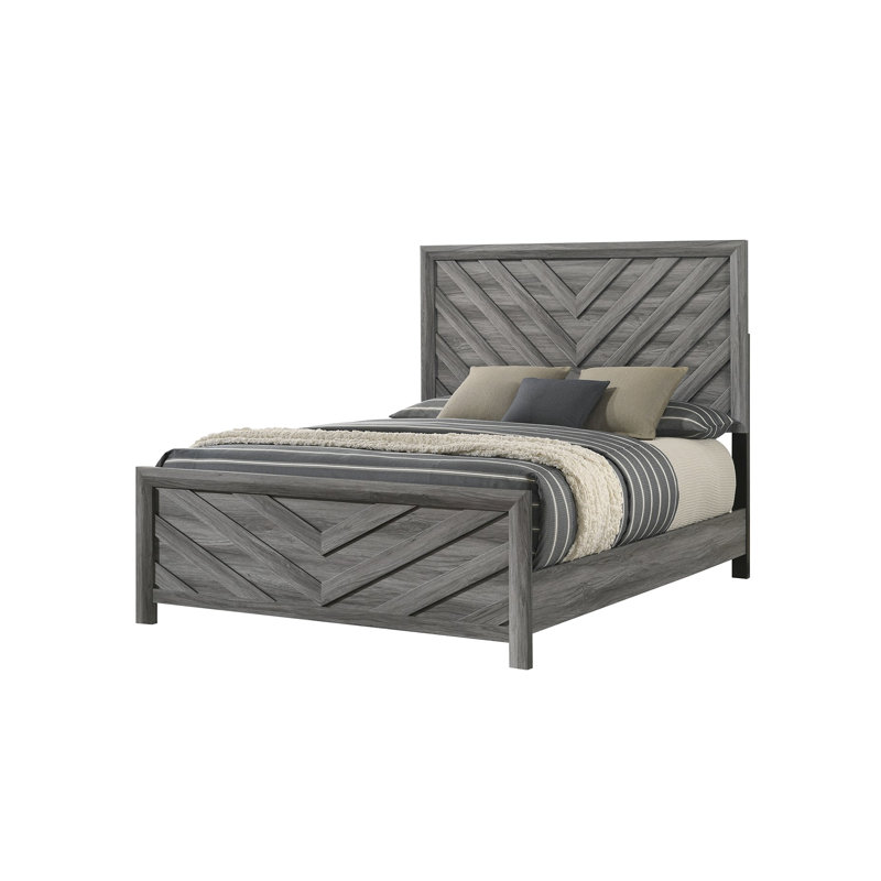 Élégant et moderne, structure de lit simple, bois gris, atmosphère de chambre à coucher, aspect élégant, fonction confortable,