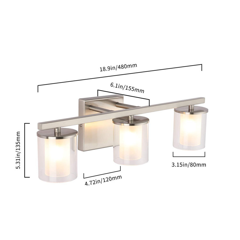 Luminaire de salle de bain Dorcelus à haute transmission avec abat-jour en verre transparent G9, Nickel brossé, 3