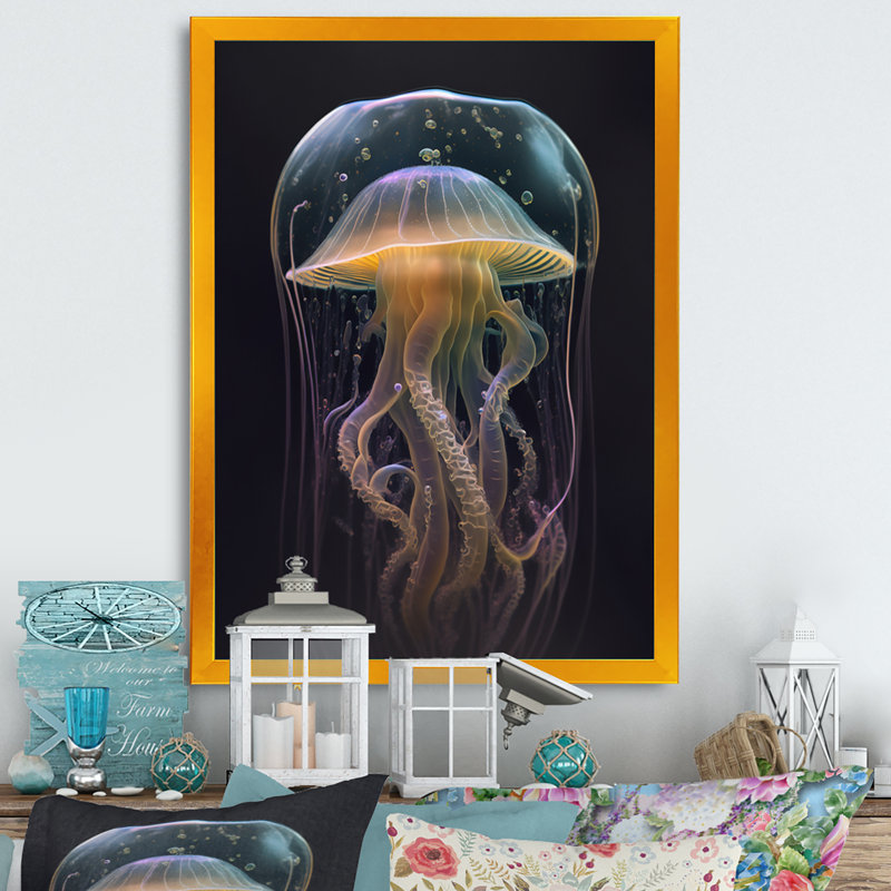 Méduse II - reproduction sur toile, L 30 po x H 40 po, Impression dorée sur toile encadrée