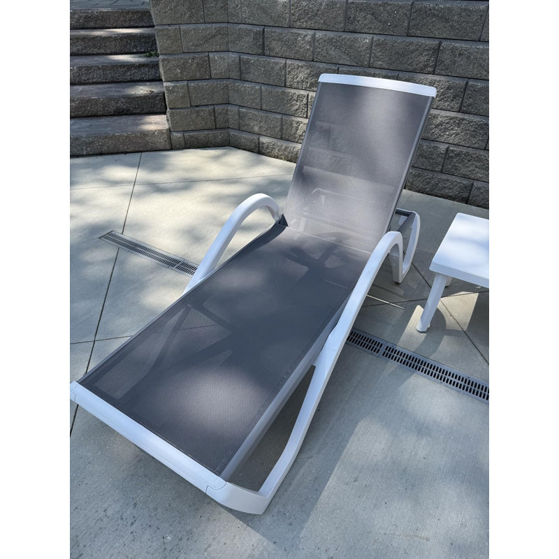 Patio Chaise Lounge Chair Set Includes 2 Outside Aluminum Plastic Stackable Tanning Chairs With Armrests And 1 Side Table