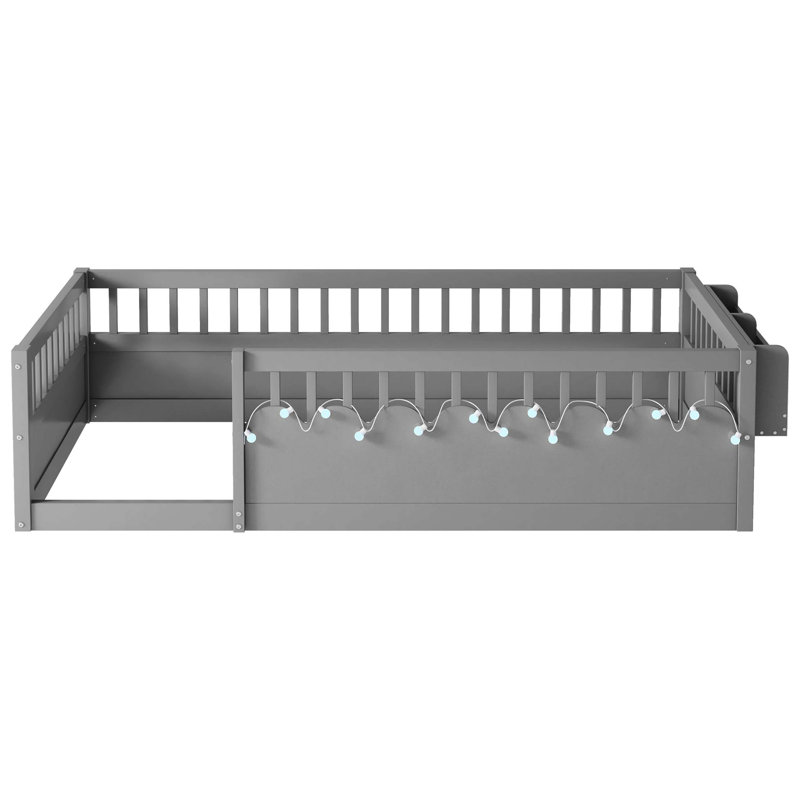 Structure de lit simple avec rails surélevés Montessori, Gris