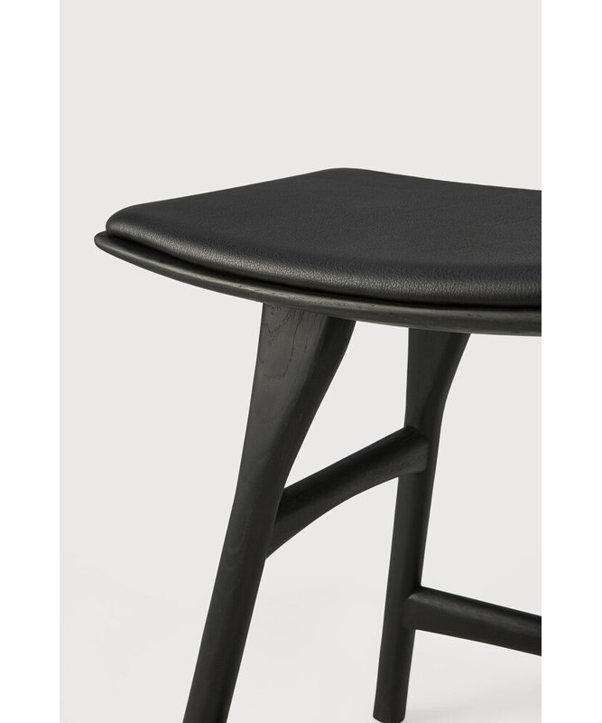 Osso Upholstered Stool with Solid Wood Frame, Varnished Black/Black