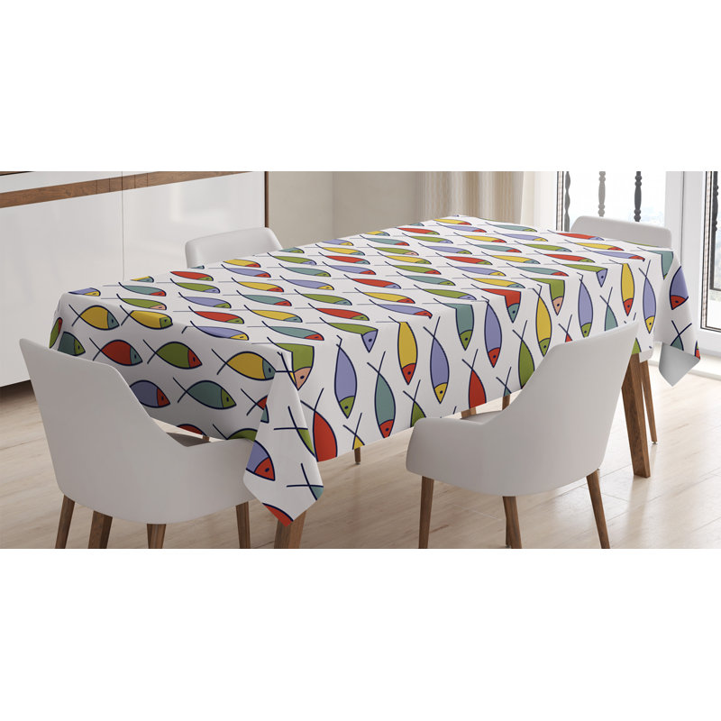 Ambesonne Underwater Tablecloth, Simplistic Floating Fish Forms In Row Kids Aquatic Underwater Animal Design, Rectangular Table Cover For Dining Room Kitchen Decor, 52" X 70", Multicolor