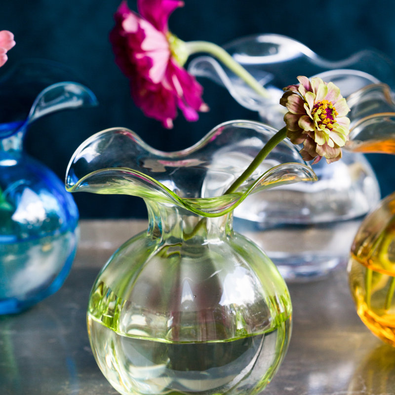 Hibiscus Glass Vase, Overall height- 5.5", Aqua