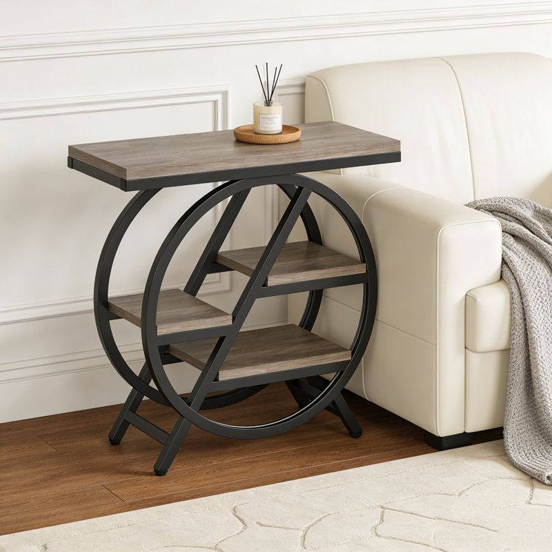 Table de bout à 4 niveaux avec tablettes de rangement, Gris
