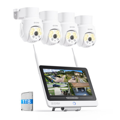 8CH 5MP WIFI Security Camera System w/ Monitor&1TB HDD, 4pcs Outdoor 360° PT cameras, 2-Way Talk