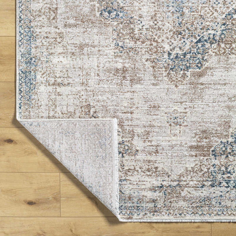 Tapis oriental en polyester tissé à la machine crème, Rectangle 9 pi 2 po x 12 pi 6 po