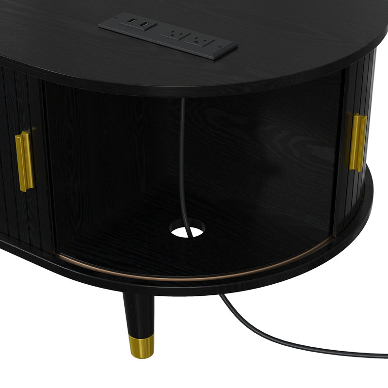 Table basse ovale avec rangement, Noir