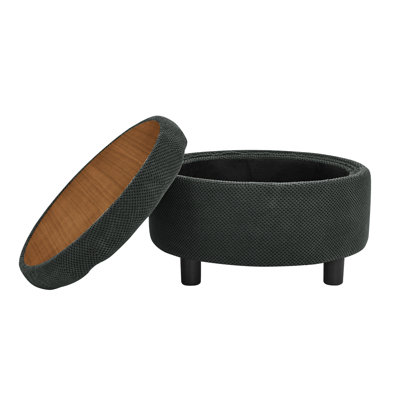 25Inch Round Storage Ottoman with Tray, ModernTufted Fabric Circle Coffee Table with Storage, Upholstered Ottoman with Removable Top for Living Room, Bedroom,Dark Grey