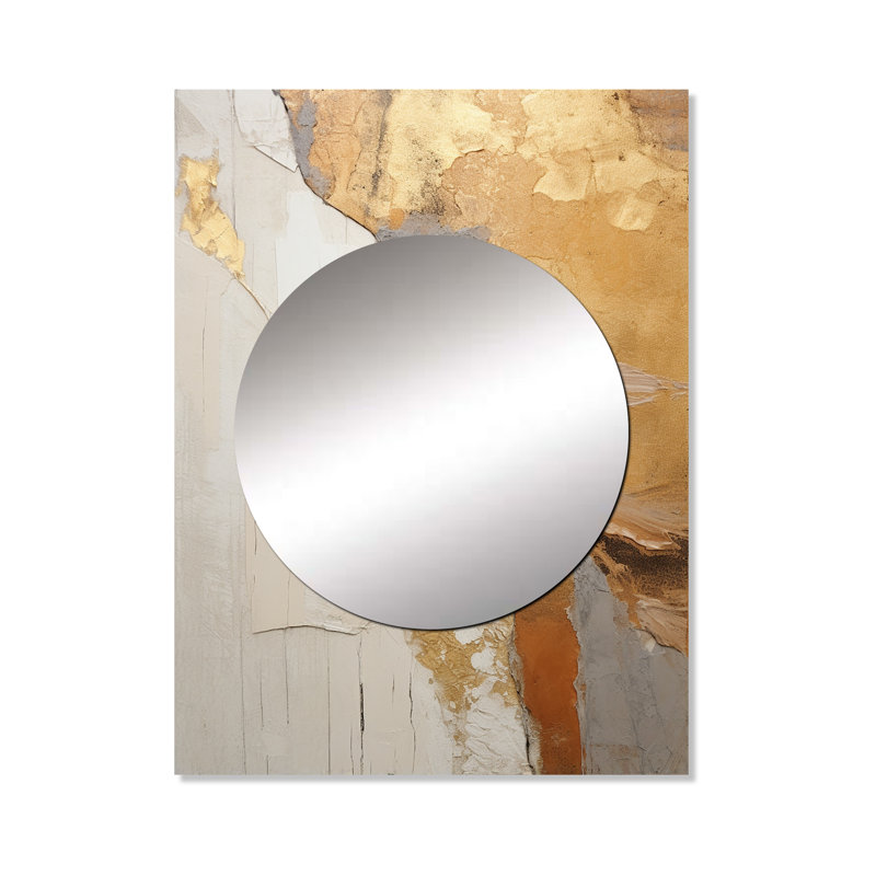Tappan abstrait beige doré route collage V - miroir abstrait de collages, miroir mural décoratif moderne, impression d'art en métal