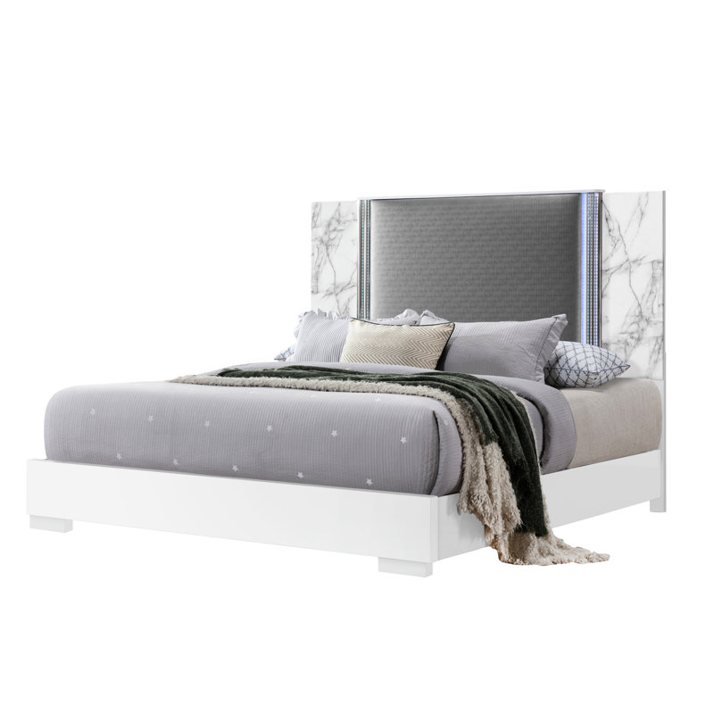 MOON WHITE MARBLE BED W/LED, Queen