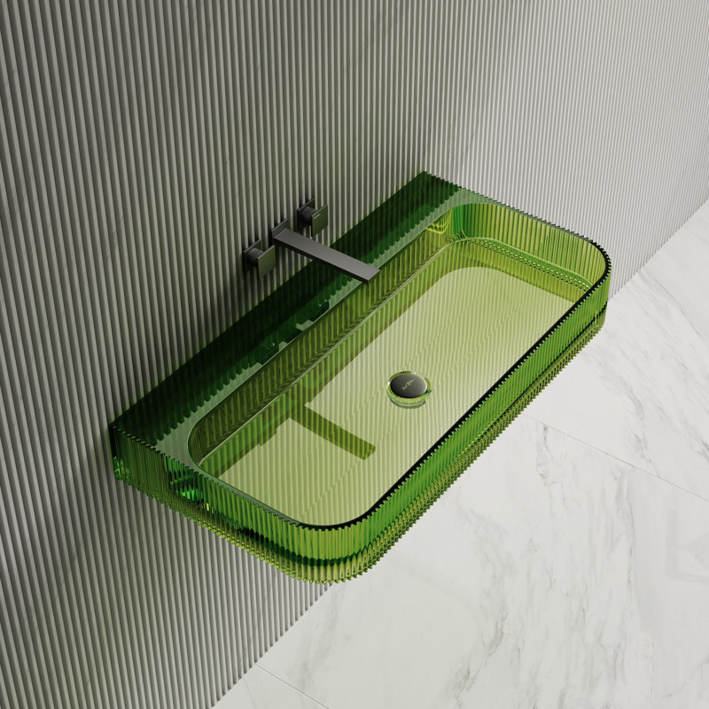 Lavabo de salle de bain mural cannelé en résine 29,5 x 18 po MonBlari, L 29,53 po x l 18,11 po x H 4,72 po, Vert