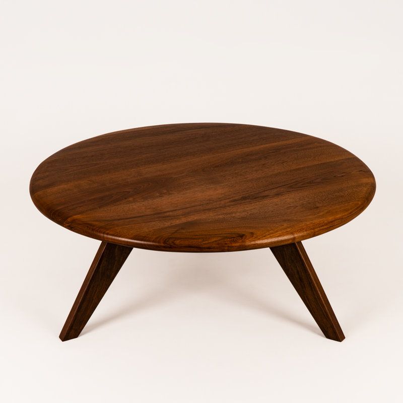 Table basse ronde en bois de noyer Petra, style Mid-Century moderne, H 18 po x L 16 po x l 16 po