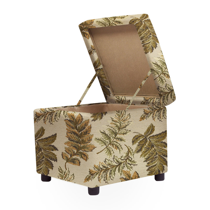 Nelima Upholstered Ottoman with Storage, Jacquard floral brun clair 100% polyester