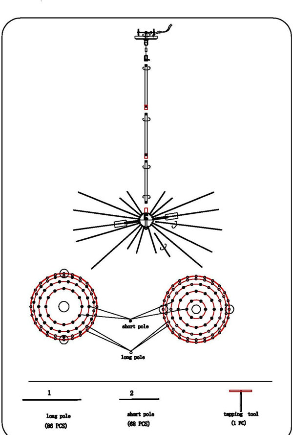 Baskett 4 - Lámpara de araña de esfera Sputnik regulable con luz